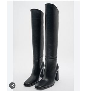 Zara Knee High Heeled Boots Black
